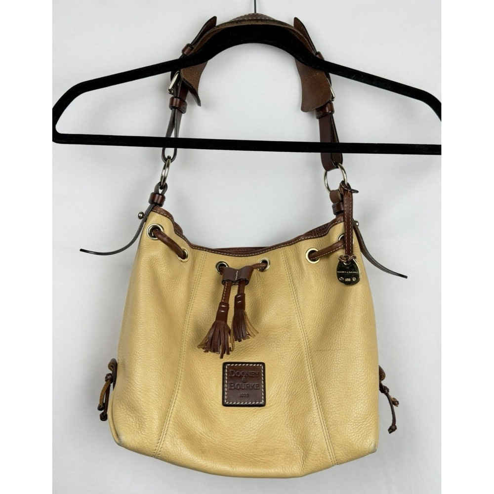 Dooney & Bourke Vintage Pebble Grain Leather Drawstring Bucket Bag Pale Yellow‎